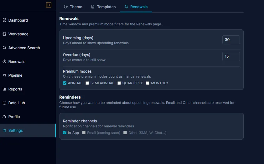 Customized renewal reminders